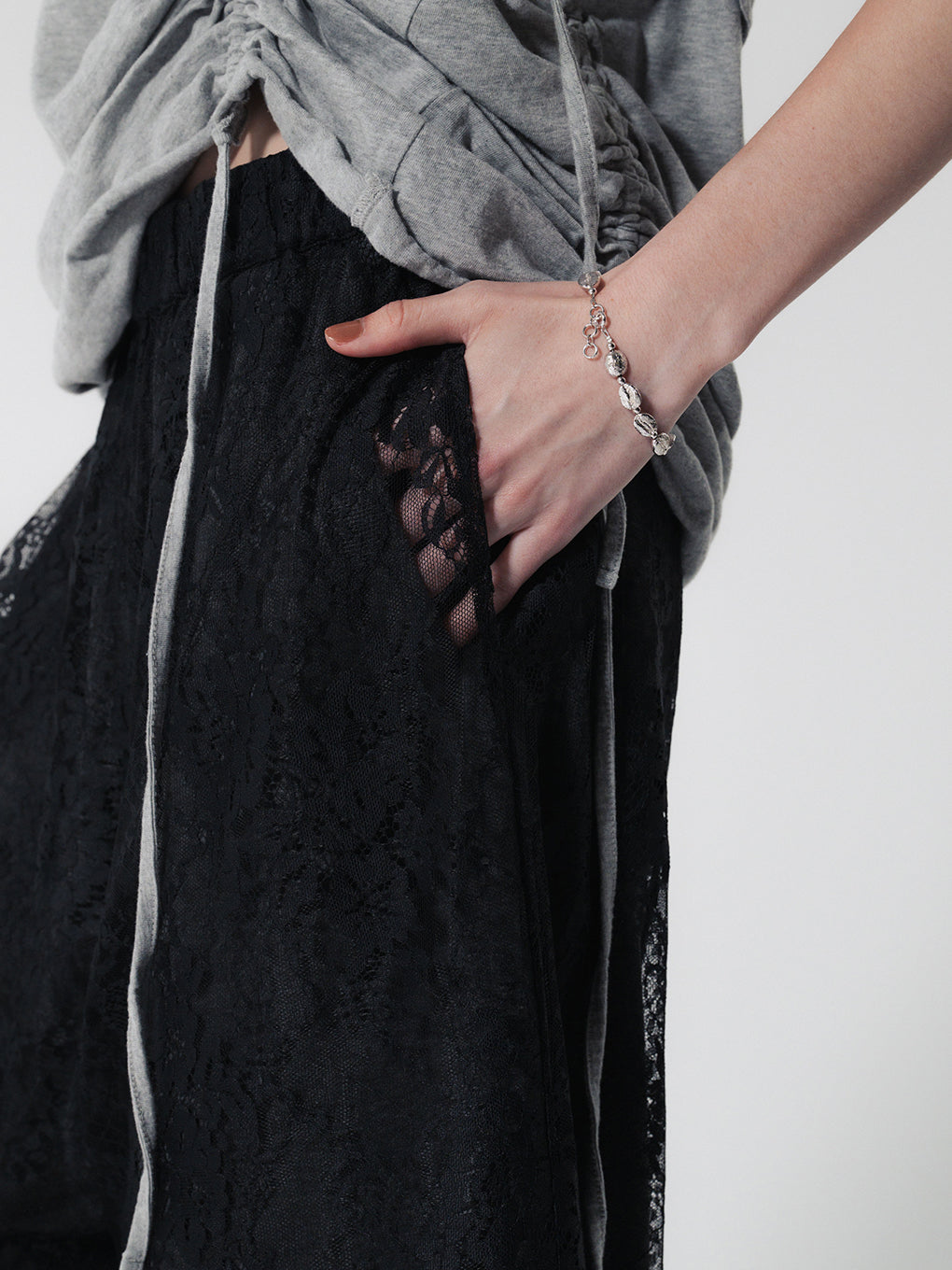 FRENCH TERRY×LACE HALF PANTS