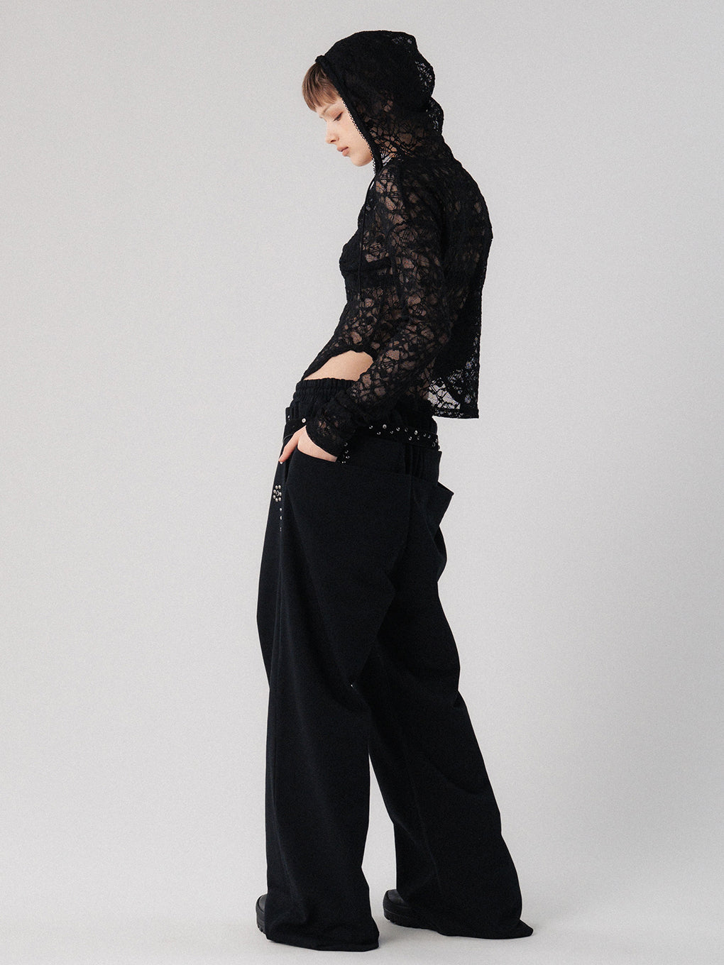 【ELCHELE】LACE HOODIE TOP LACE HOODIE TOP