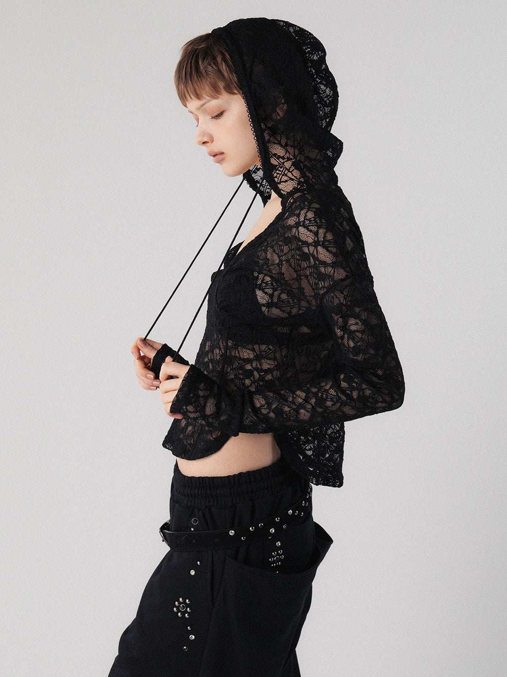 【ELCHELE】LACE HOODIE TOP LACE HOODIE TOP