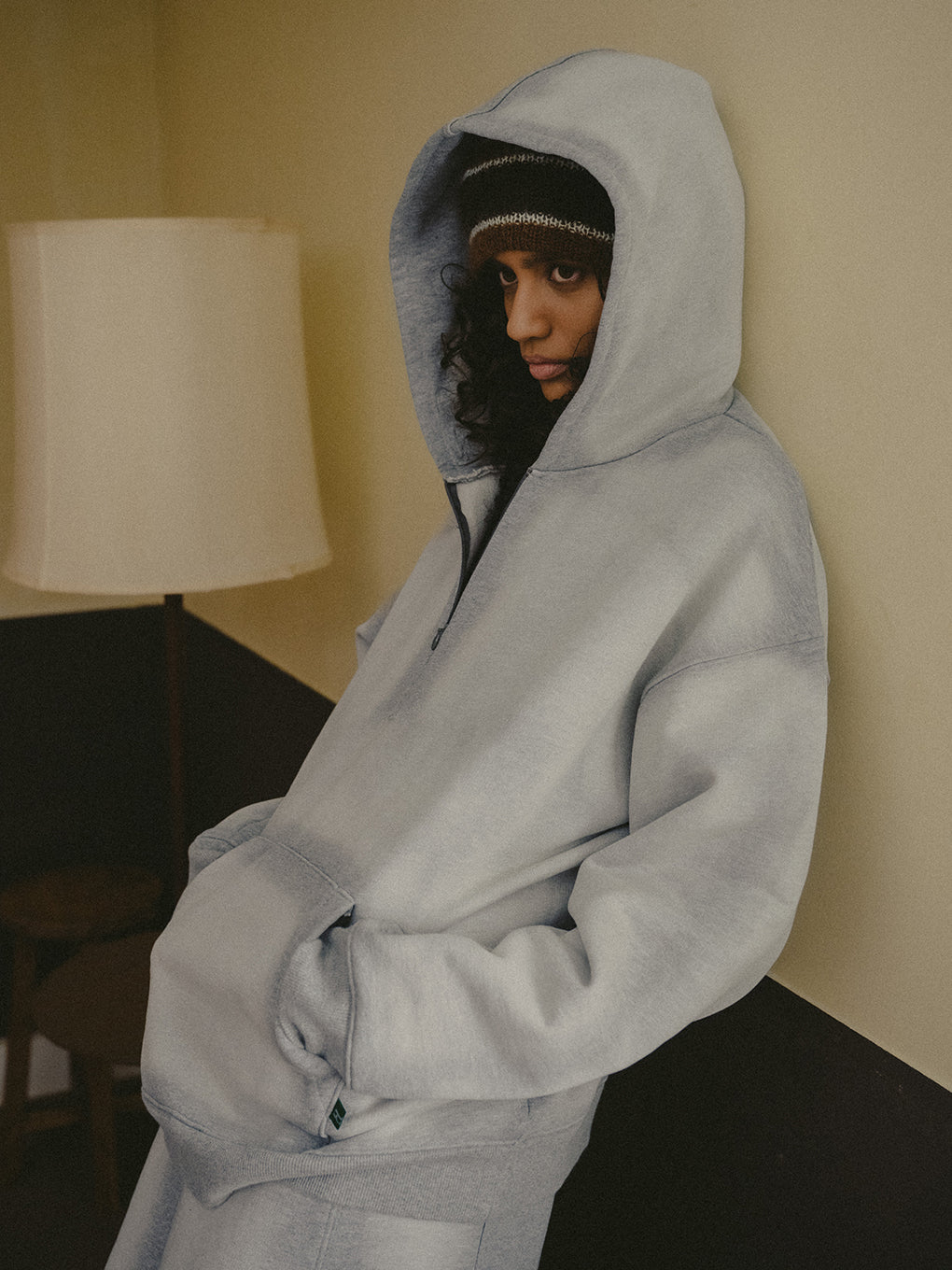 BLEACH DYE HALF ZIP HOODIE