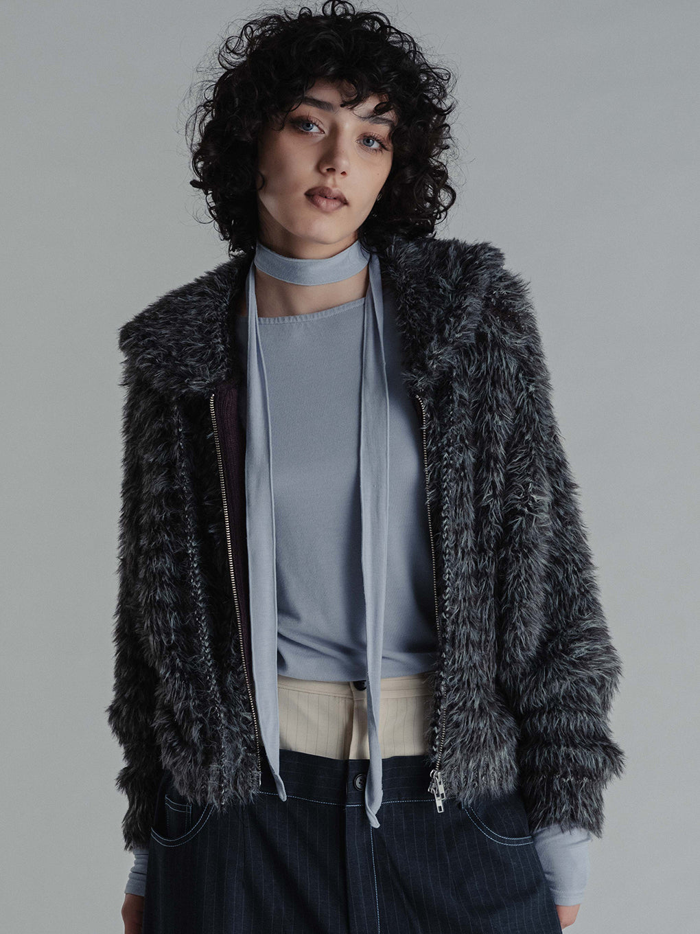 FUR KNIT ZIP HOODIE