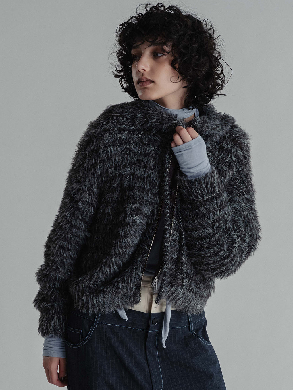 FUR KNIT ZIP HOODIE