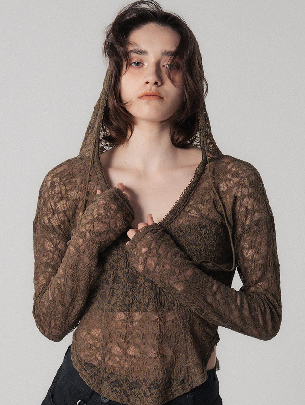 【ELCHELE】LACE HOODIE TOP LACE HOODIE TOP